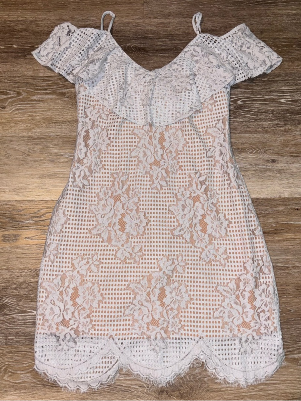 Wayf Off-Shoulder Lace Overlay Dress in White